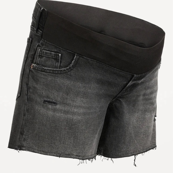 Maternity Front Low Panel OG Straight dark wash Jean Cut-Off Shorts - Picture 3 of 8